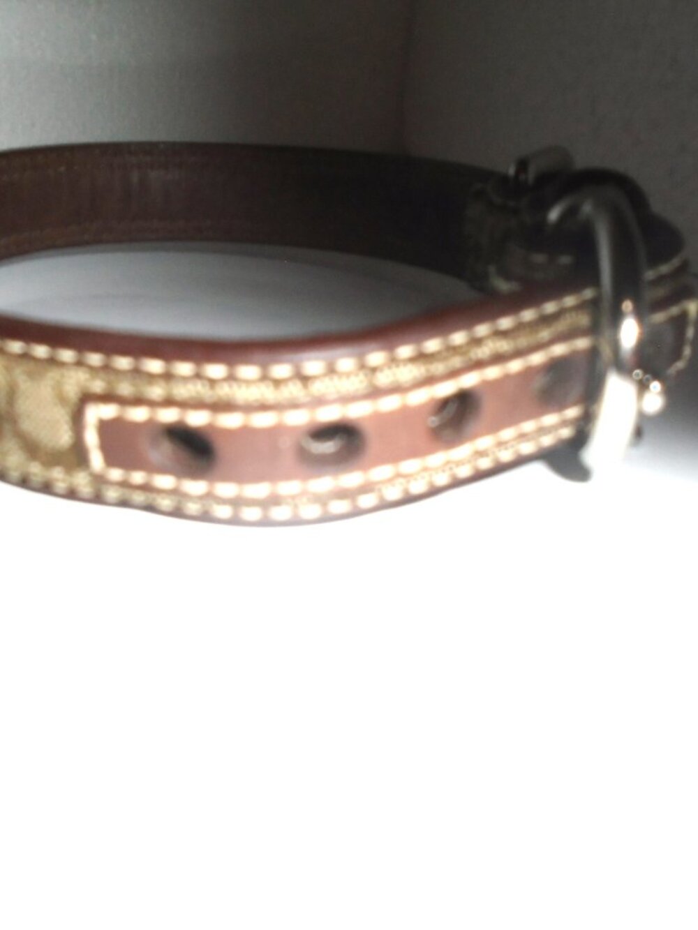 COACH BROWN LEATHER BROWN JACQUARD SIGNATURE C DOG PET COLLAR 60178 SIZE SMALL - Picture 5 of 16